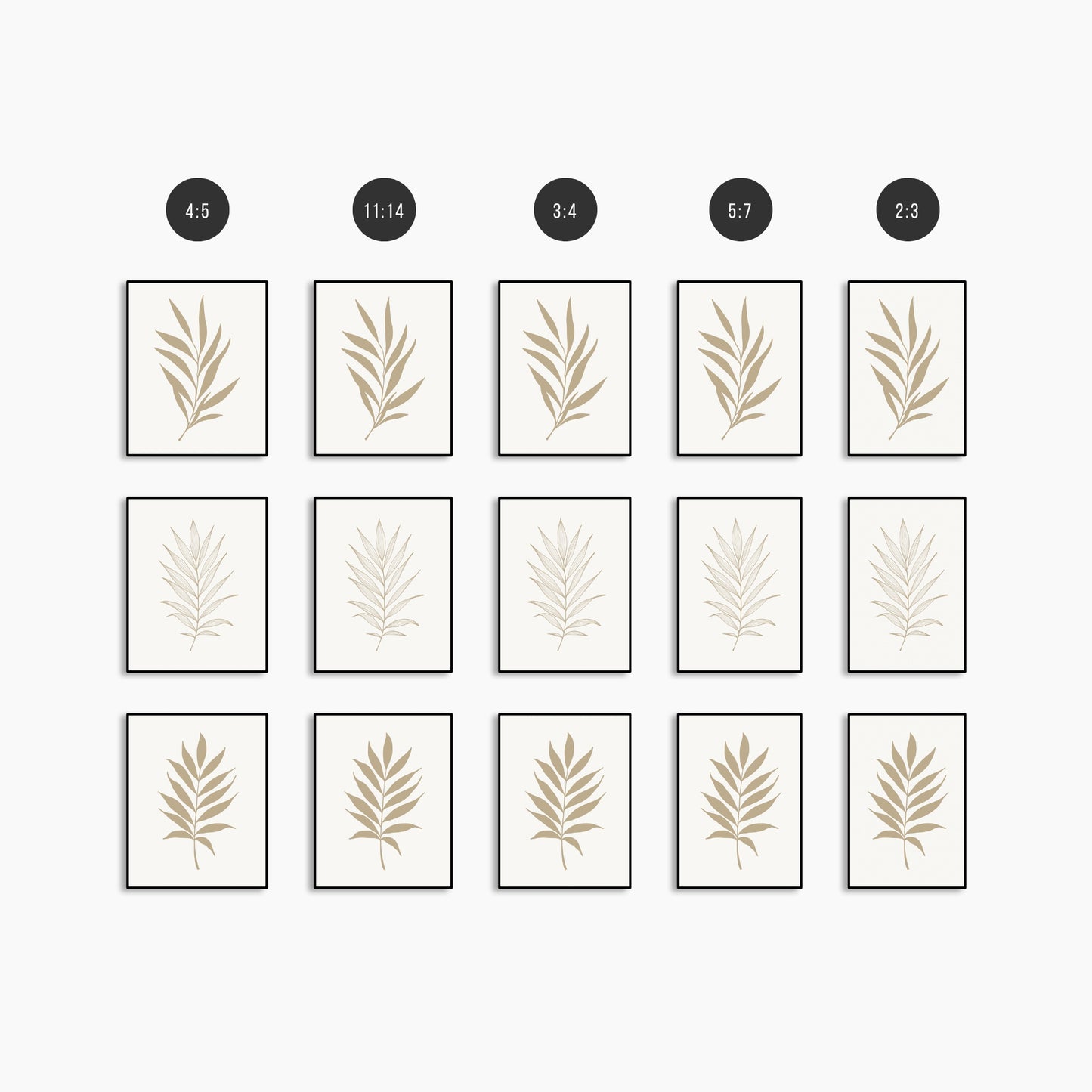 BOTANICAL WALL ART. NEUTRAL TROPICAL LEAF ART SET OF 3 PRINTS. Printable Wall Art Illustration.