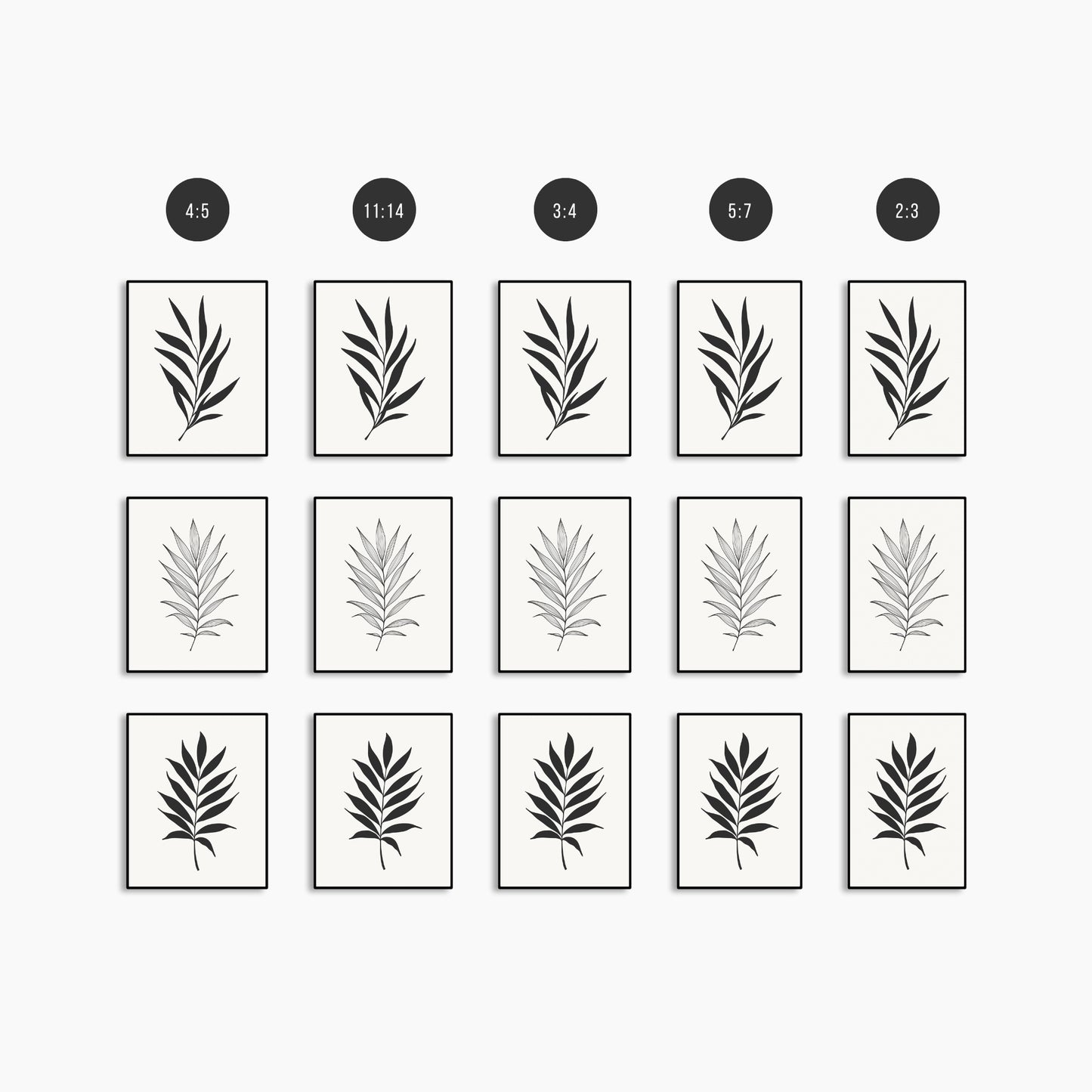 BOTANICAL WALL ART. NEUTRAL TROPICAL LEAF ART SET OF 3 PRINTS. Printable Wall Art Illustration.
