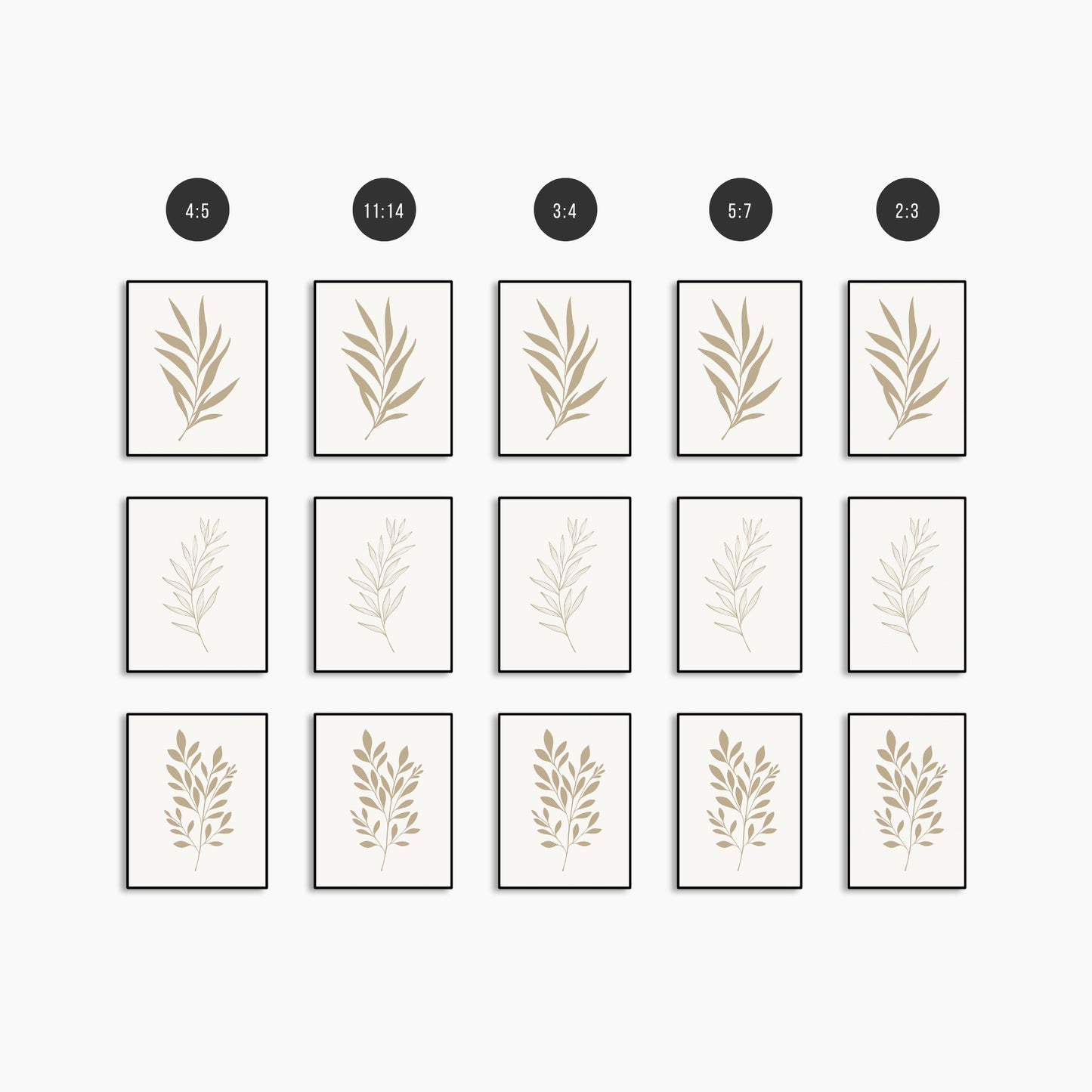 BOTANICAL WALL ART. NEUTRAL LEAF ART SET OF 3 PRINTS. Printable Wall Art Illustration.