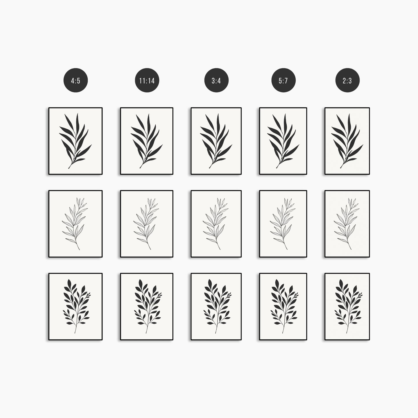 BOTANICAL WALL ART. NEUTRAL LEAF ART SET OF 3 PRINTS. Printable Wall Art Illustration.