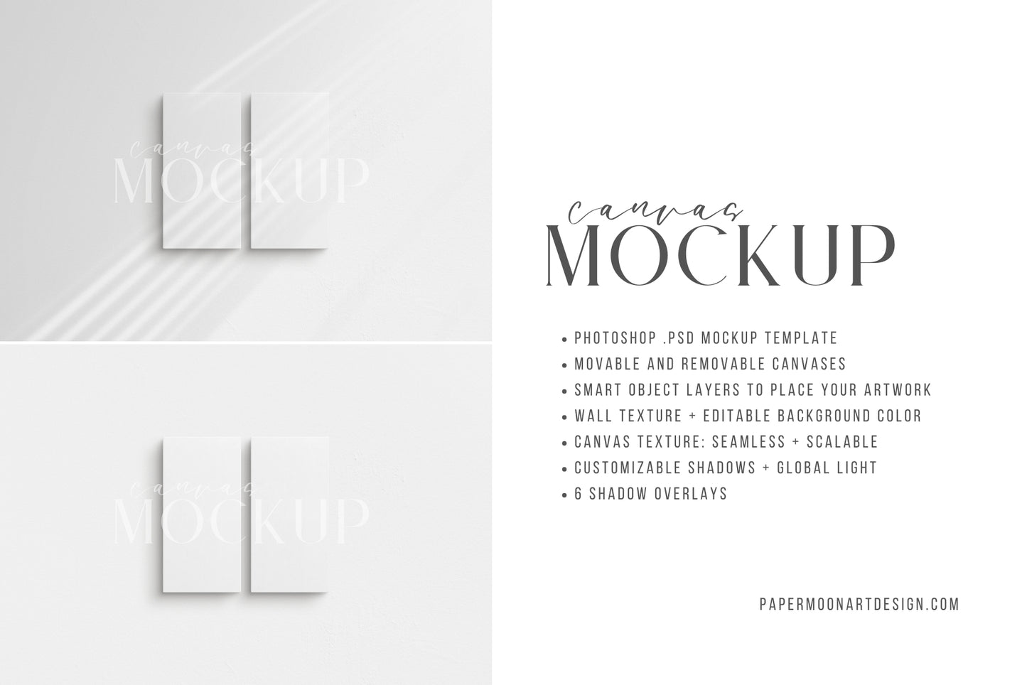 Canvas Mockup 1:2 Portrait Set of 2 Canvases | Unframed Art Canvas Mockup | Vertical Canvas Mockup Template PSD | Front View