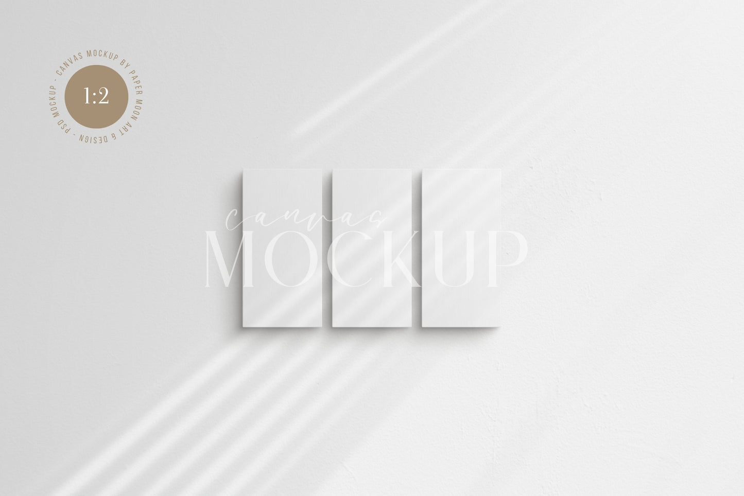 Canvas Mockup 1:2 Portrait Set of 3 Canvases | Unframed Art Canvas Mockup | Vertical Canvas Mockup Template PSD | Front View