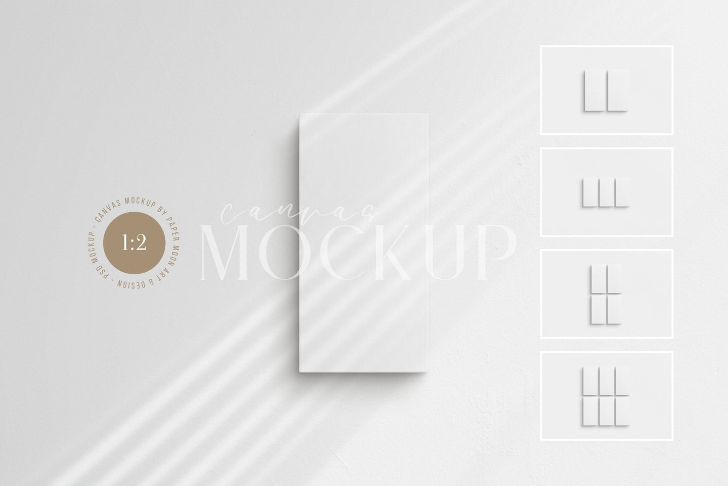 Canvas Mockup 1:2 Portrait Single + Sets of 2, 3, 4, 6 Vertical Canvases | Unframed Art Canvas Mockup | Vertical Canvas Mockup Template PSD | Front View