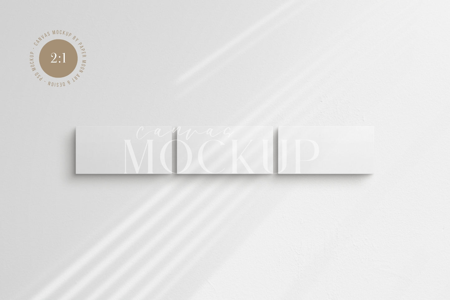 Canvas Mockup 2:1, 1:2 Landscape Set of 3 Canvases | Unframed Art Canvas Mockup | Horizontal Canvas Mockup Template PSD | Front View