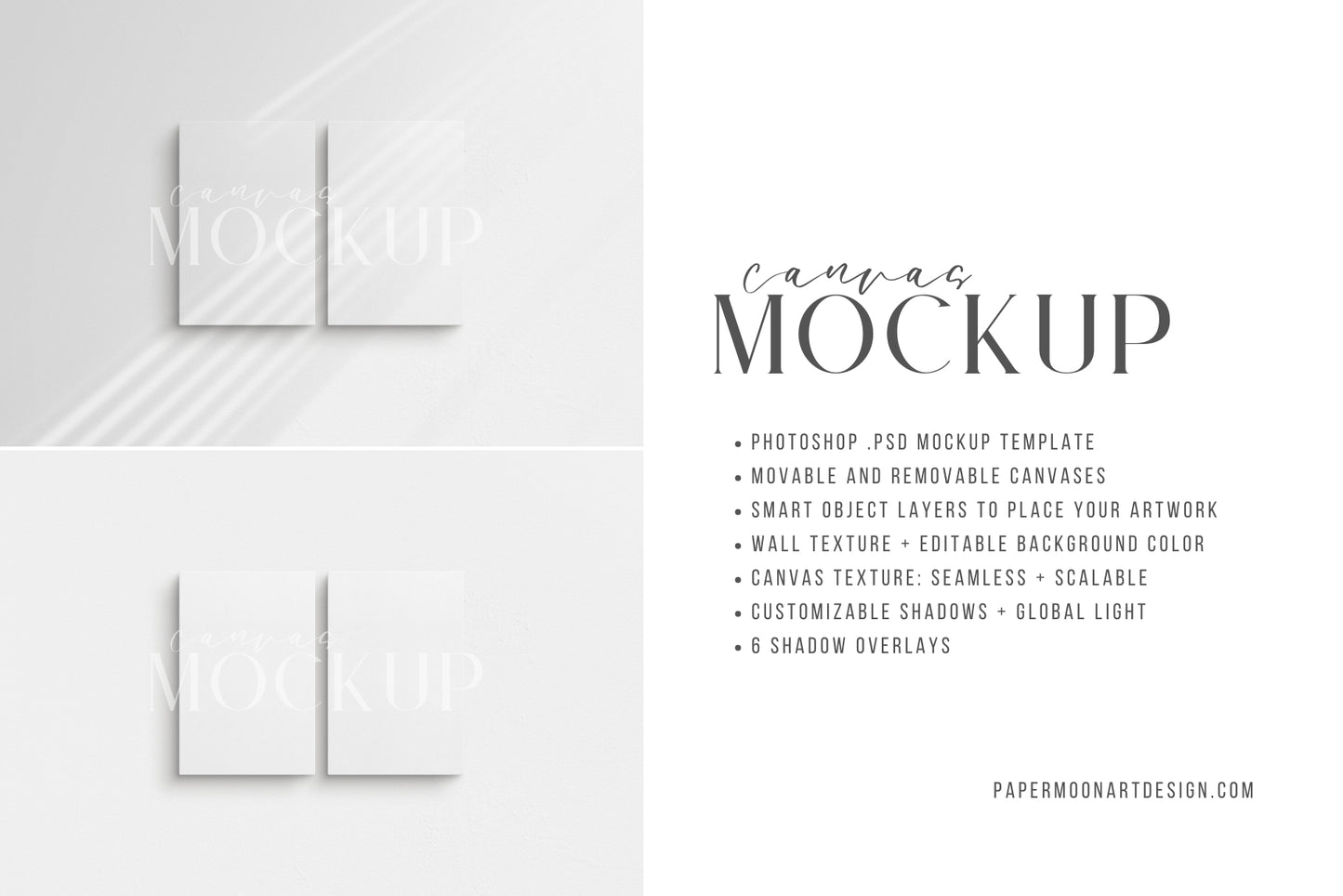Canvas Mockup 2:3 Portrait Set of 2 Canvases | Unframed Art Canvas Mockup | Vertical Canvas Mockup Template PSD | Front View