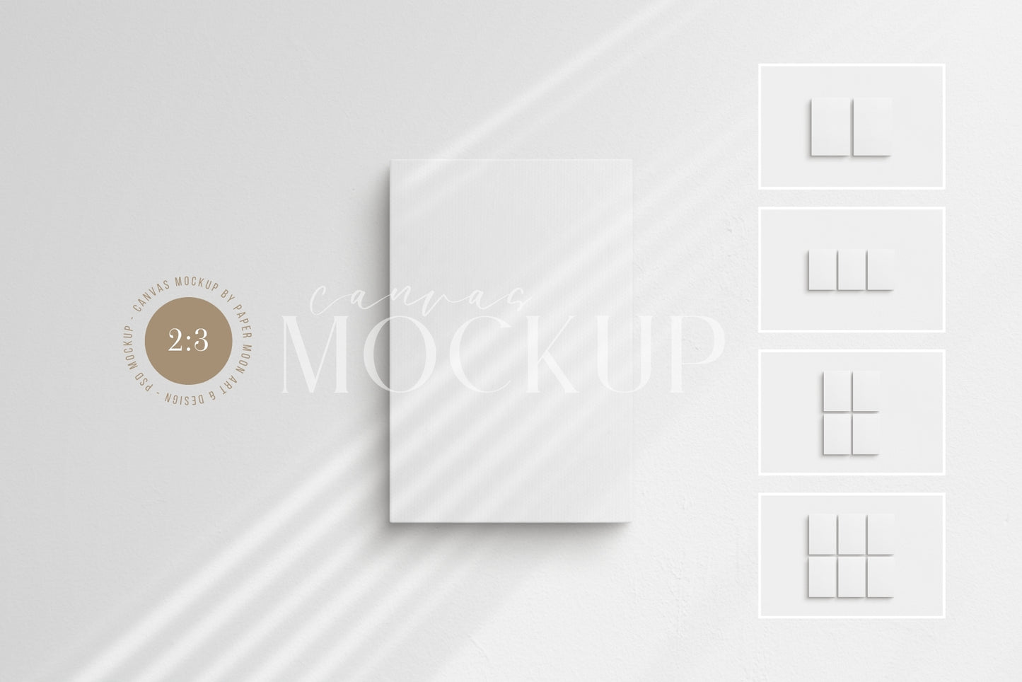 Canvas Mockup 2:3 Portrait Single + Sets of 2, 3, 4, 6 Vertical Canvases | Unframed Art Canvas Mockup | Vertical Canvas Mockup Template PSD | Front View