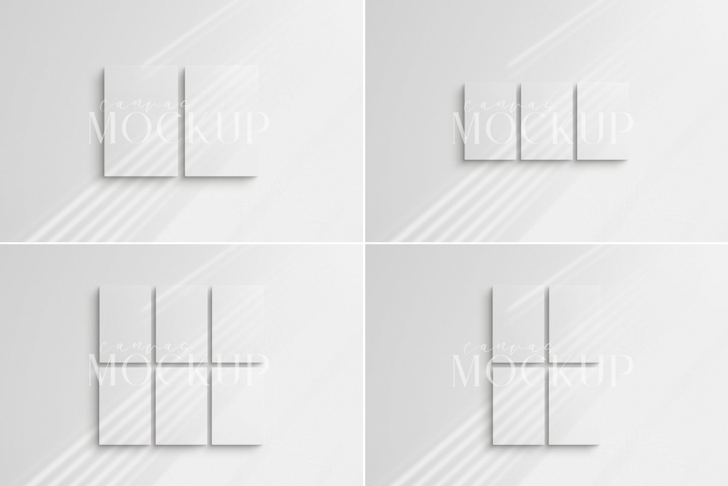 Canvas Mockup 2:3 Portrait Single + Sets of 2, 3, 4, 6 Vertical Canvases | Unframed Art Canvas Mockup | Vertical Canvas Mockup Template PSD | Front View
