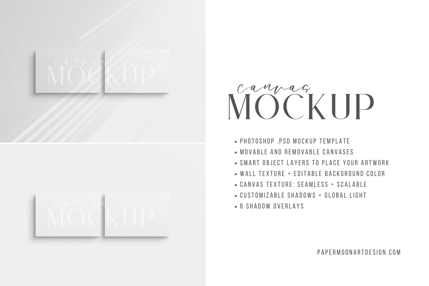 Canvas Mockup 3:2, 2:3 Landscape Set of 2 Canvases | Unframed Art Canvas Mockup | Horizontal Canvas Mockup Template PSD | Front View