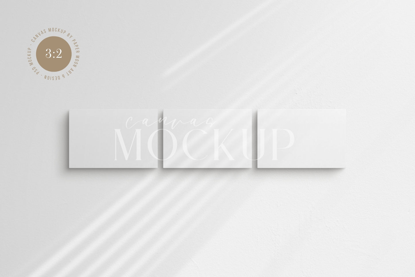 Canvas Mockup 3:2, 2:3 Landscape Set of 3 Canvases | Unframed Art Canvas Mockup | Horizontal Canvas Mockup Template PSD | Front View