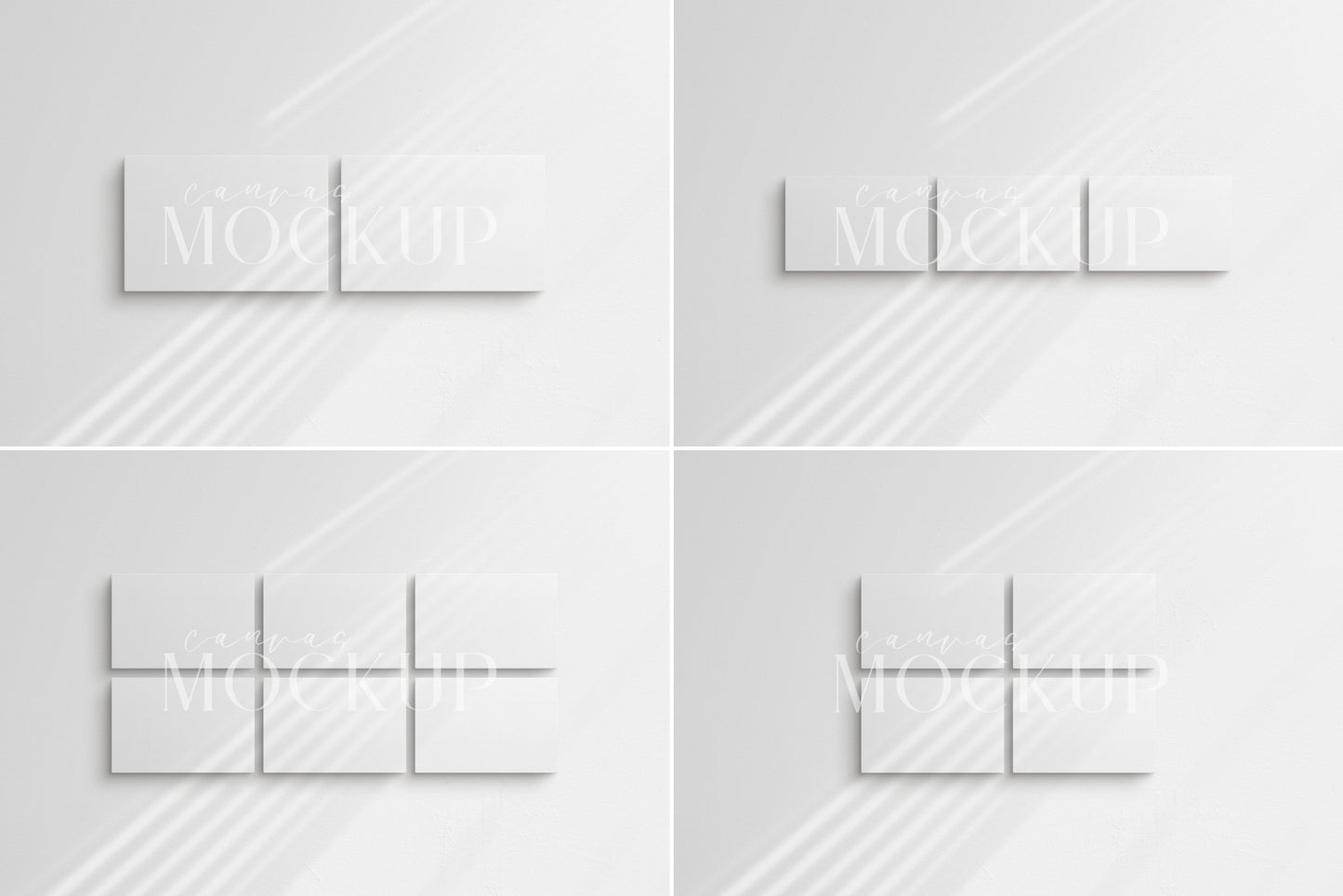 Canvas Mockup 3:2, 2:3 Landscape Single + Sets of 2, 3, 4, 6 Horizontal Canvases | Unframed Art Canvas Mockup | Horizontal Canvas Mockup Template PSD | Front View