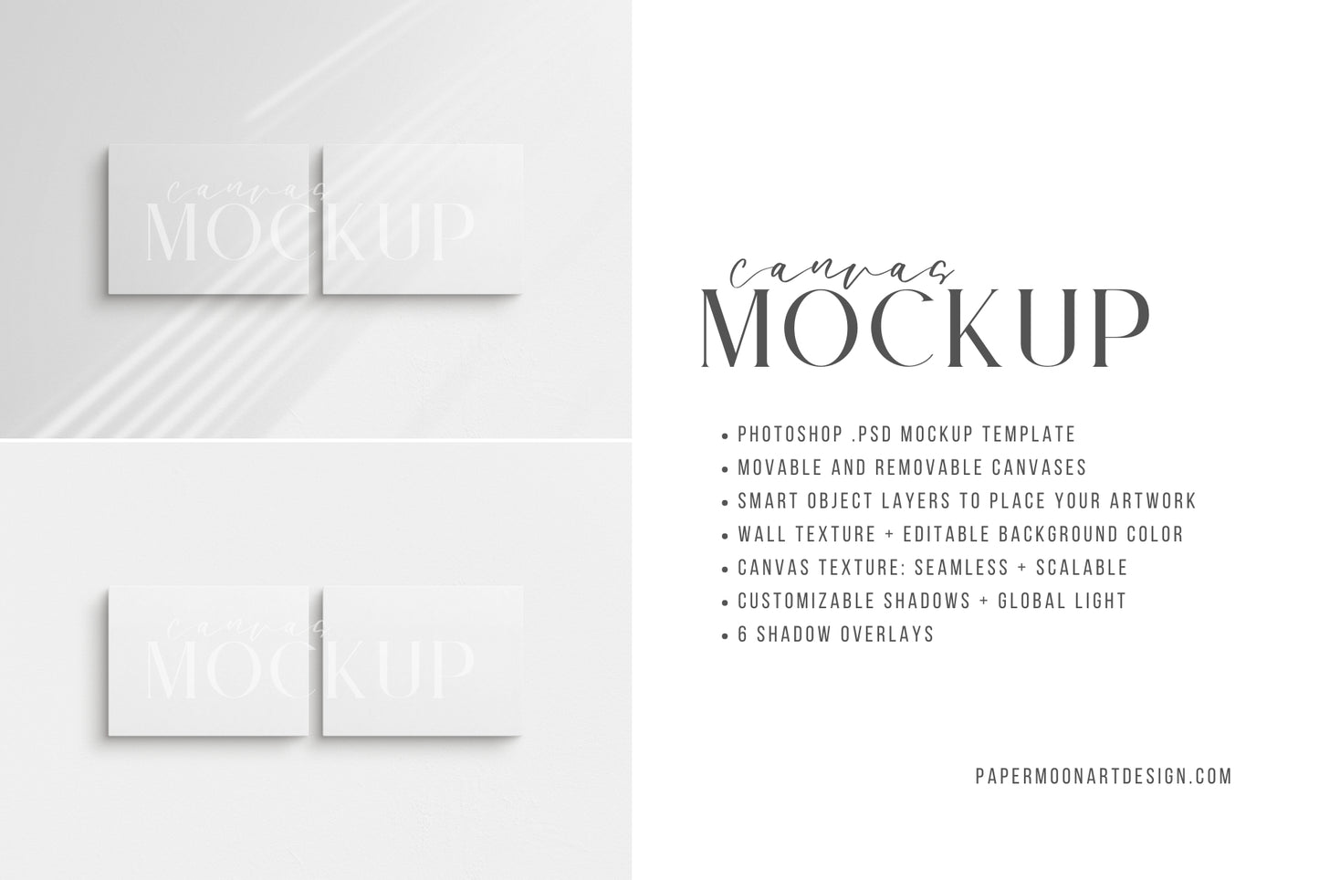 Canvas Mockup 4:3, 3:4 Landscape Set of 2 Canvases | Unframed Art Canvas Mockup | Horizontal Canvas Mockup Template PSD | Front View