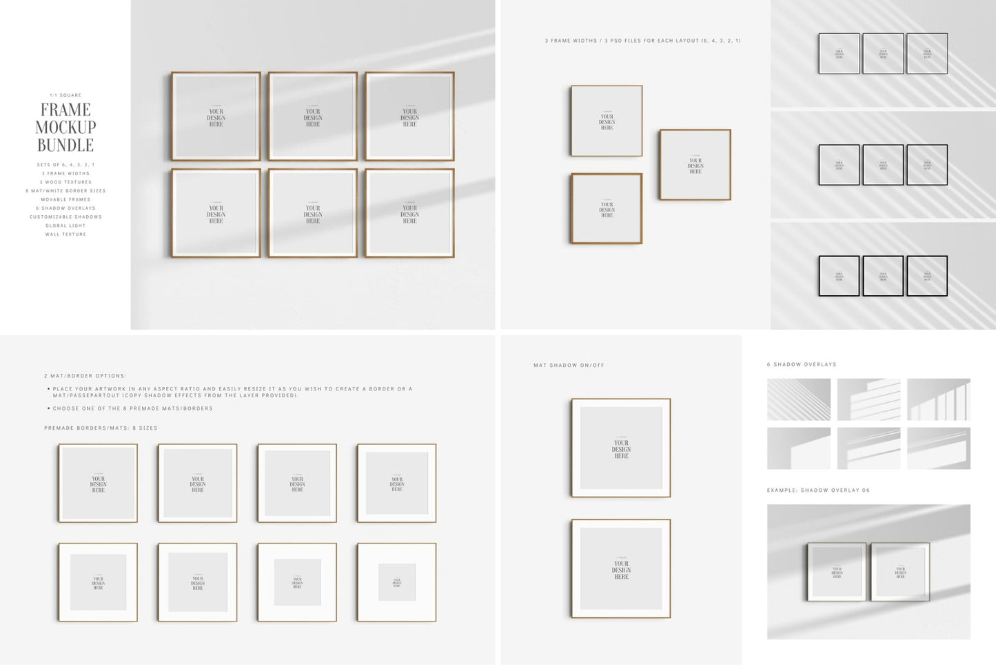 Frame Mockup Bundle 1:1 | Square Frame Mockups | Single Frames and Sets of 2, 3, 4, 6 | PSD Template