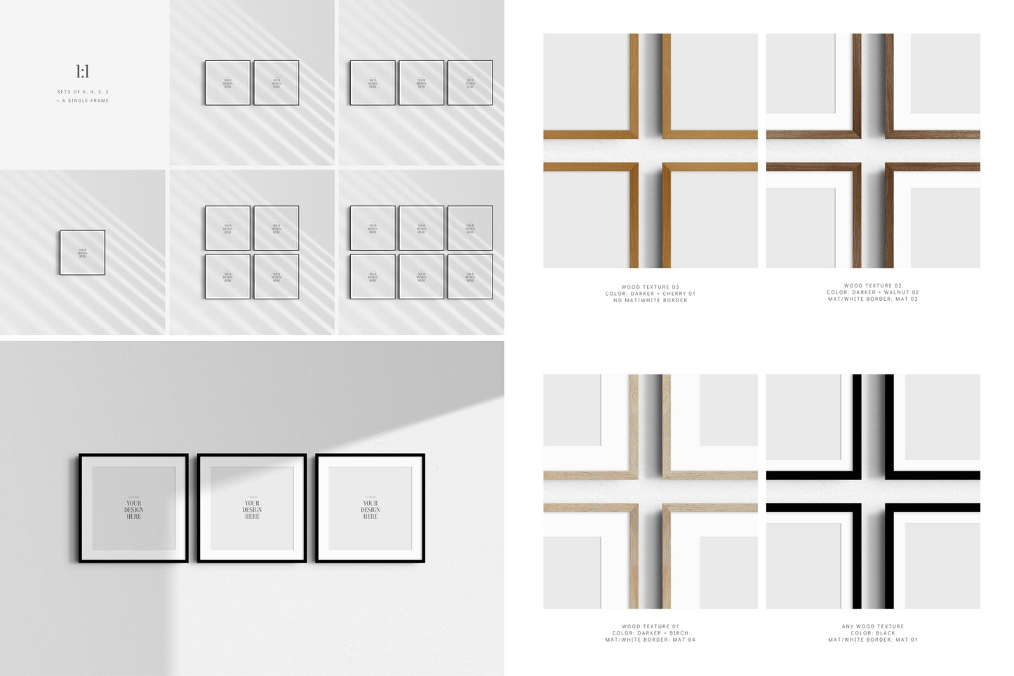 Frame Mockup Bundle 1:1 | Square Frame Mockups | Single Frames and Sets of 2, 3, 4, 6 | PSD Template