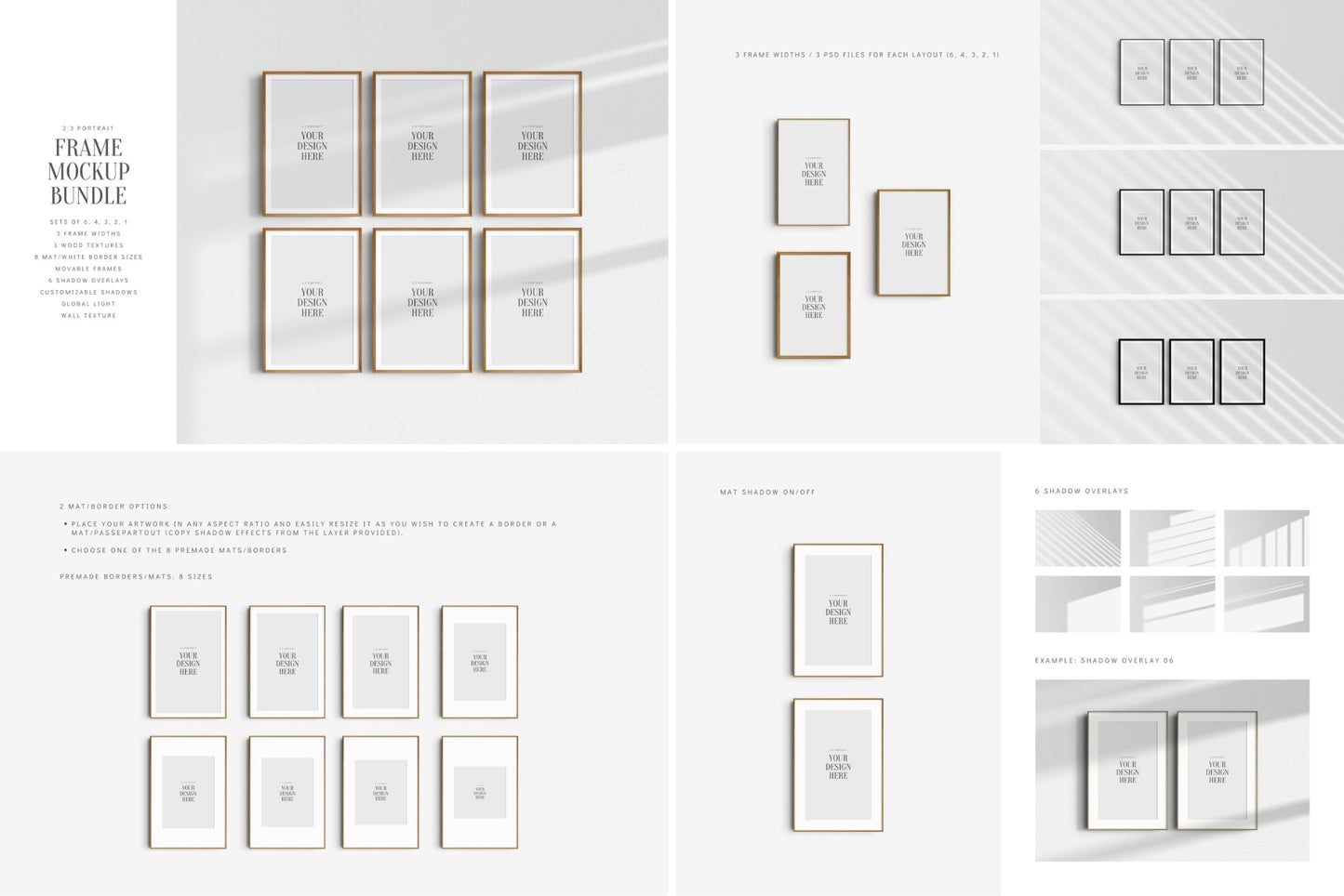 Frame Mockup Bundle 2:3 | 3:2 | Vertical and Horizontal Frame Mockups | Single Frames and Sets of 2, 3, 4, 6 | PSD