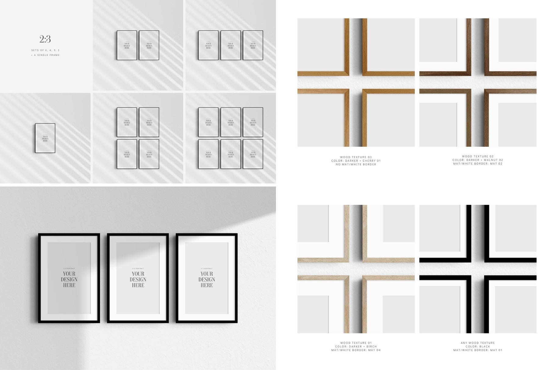 Frame Mockup Bundle 2:3 | 3:2 | Vertical and Horizontal Frame Mockups | Single Frames and Sets of 2, 3, 4, 6 | PSD