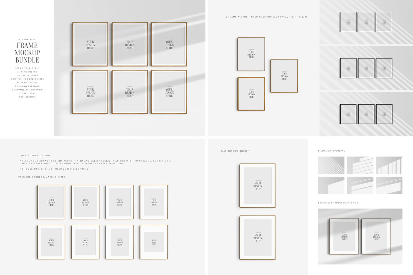 Frame Mockup Bundle 4:5 | 5:4 | Vertical and Horizontal Frame Mockups | Single Frames and Sets of 2, 3, 4, 6 | PSD