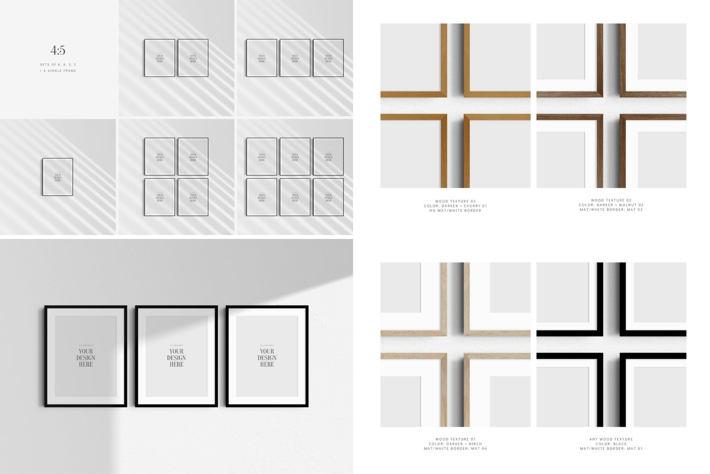 Frame Mockup Bundle 4:5 | 5:4 | Vertical and Horizontal Frame Mockups | Single Frames and Sets of 2, 3, 4, 6 | PSD