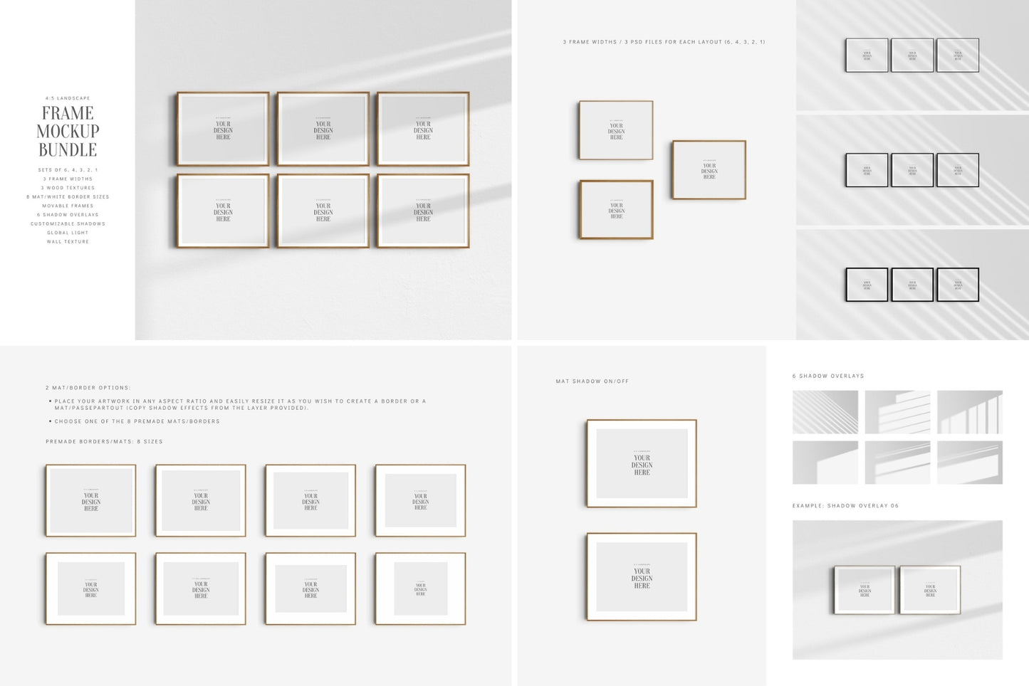 Frame Mockup Bundle 4:5 | 5:4 | Vertical and Horizontal Frame Mockups | Single Frames and Sets of 2, 3, 4, 6 | PSD