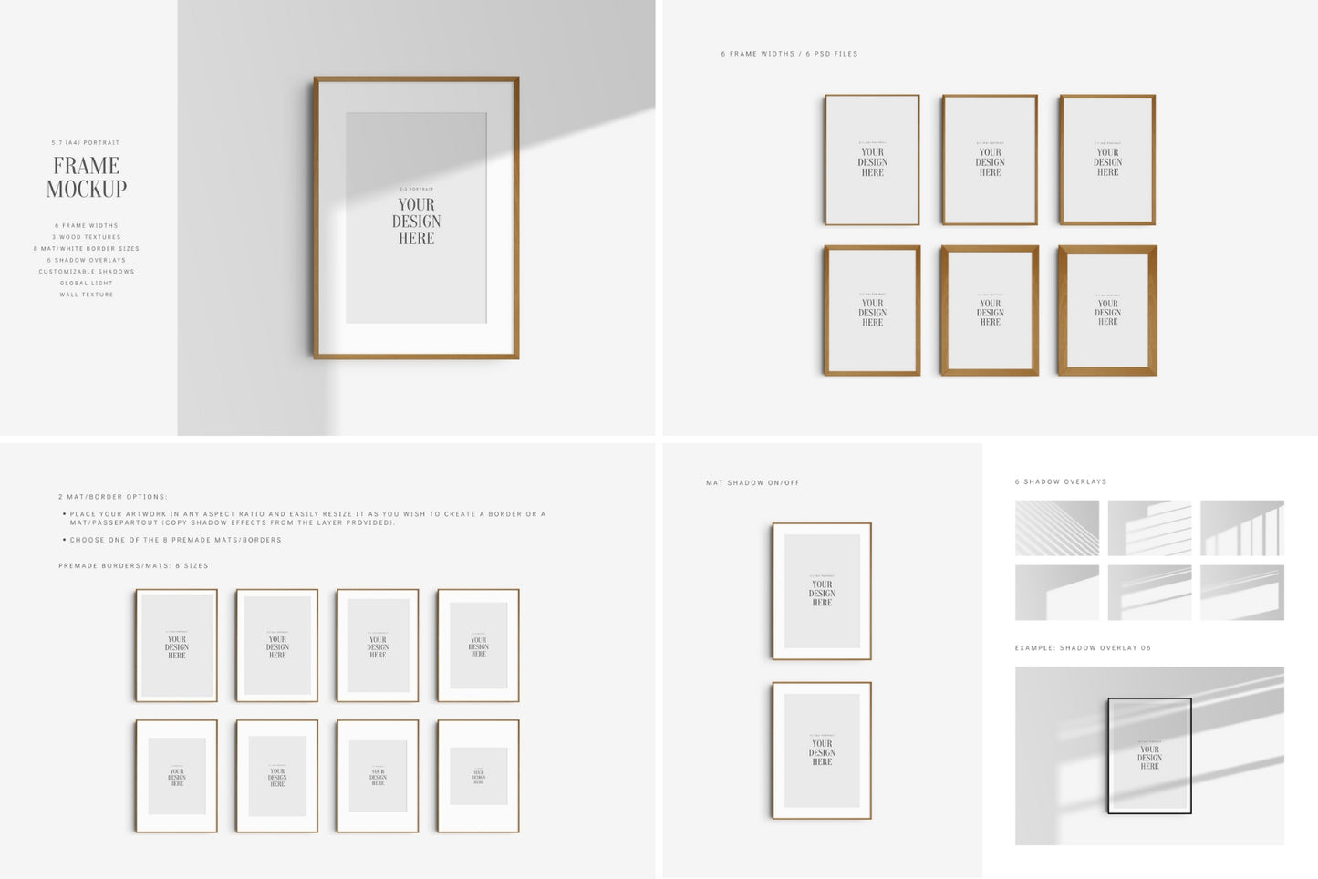 Frame Mockup Bundle 5:7 A4 | 7:5 | Vertical and Horizontal Frame Mockups | Single Frames and Sets of 2, 3, 4, 6 | PSD