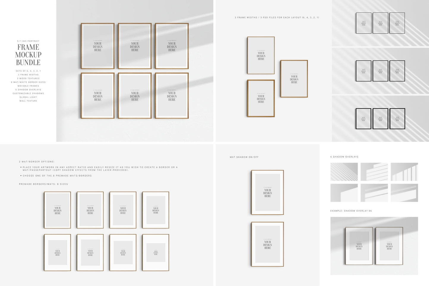 Frame Mockup Bundle 5:7 A4 | 7:5 | Vertical and Horizontal Frame Mockups | Single Frames and Sets of 2, 3, 4, 6 | PSD
