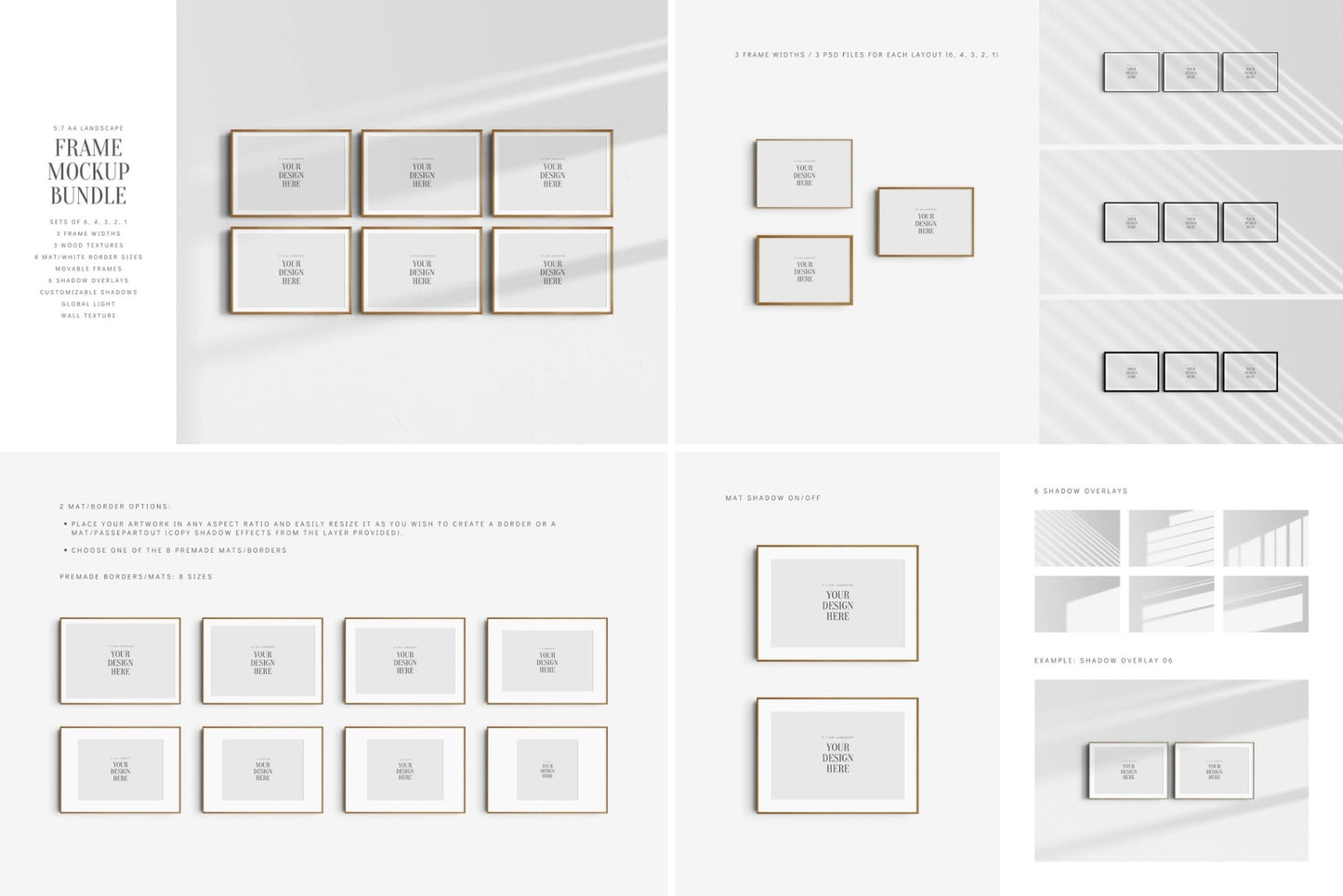 Frame Mockup Bundle 5:7 A4 | 7:5 | Vertical and Horizontal Frame Mockups | Single Frames and Sets of 2, 3, 4, 6 | PSD