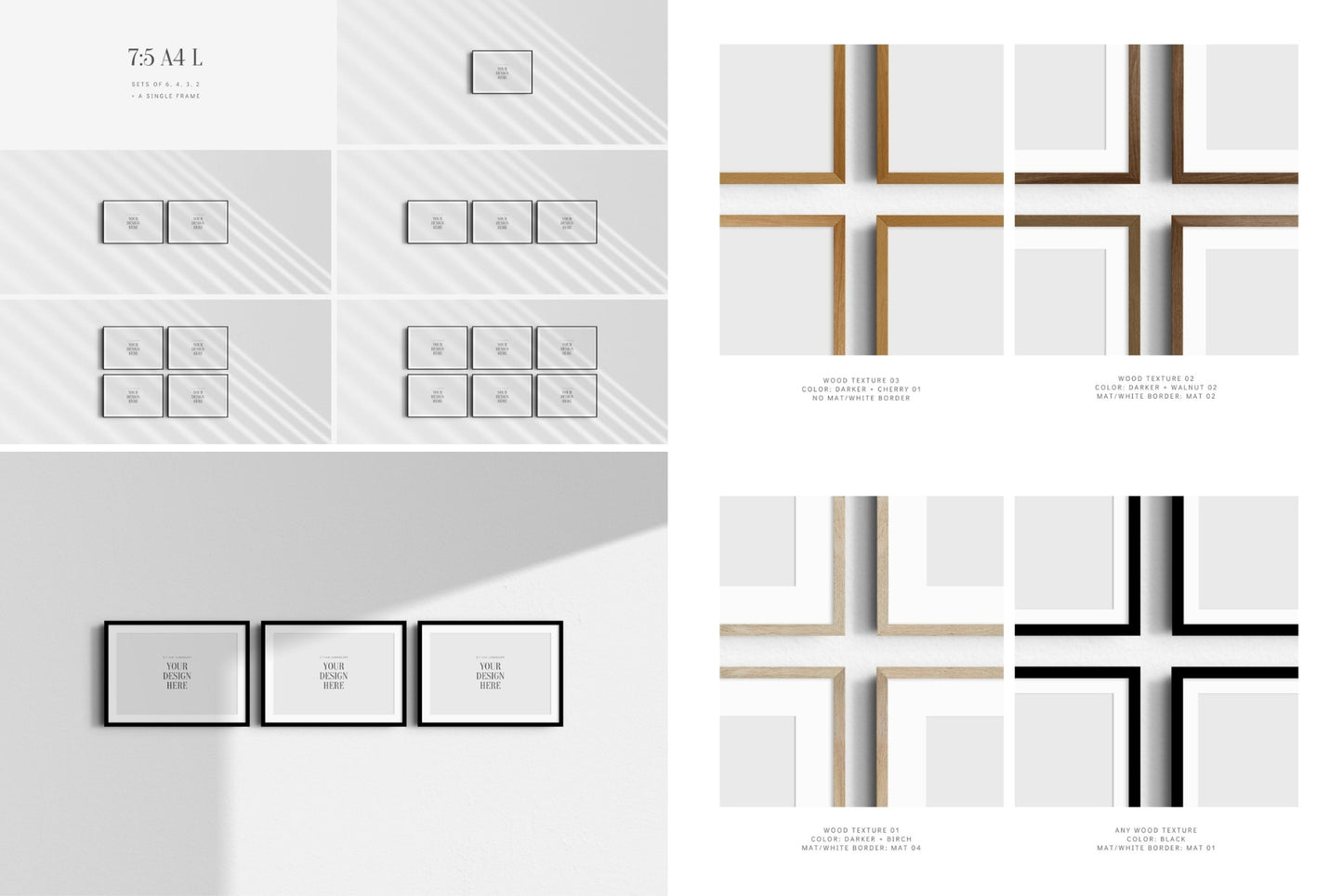 Frame Mockup Bundle 5:7 A4 | 7:5 | Vertical and Horizontal Frame Mockups | Single Frames and Sets of 2, 3, 4, 6 | PSD