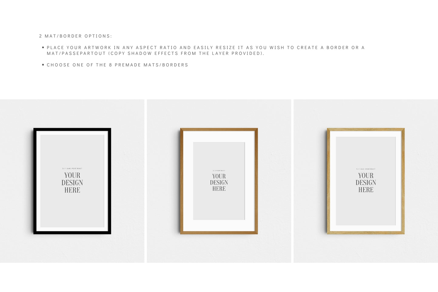 5:7 7:5 A4 Frame Mockup Set | Vertical, Horizontal, Square | PSD