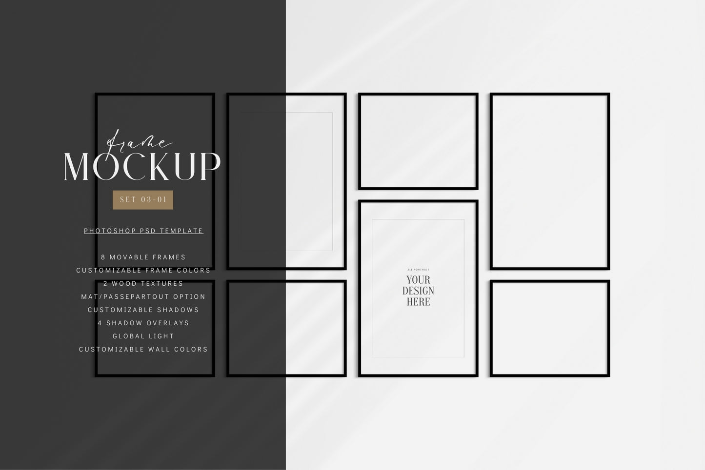 Gallery Wall Mockup | Frame Mockup Set of 8 Frames | Wall Art Mockup | PSD Template