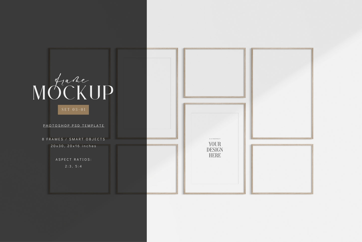 Gallery Wall Mockup | Frame Mockup Set of 8 Frames | Wall Art Mockup | PSD Template