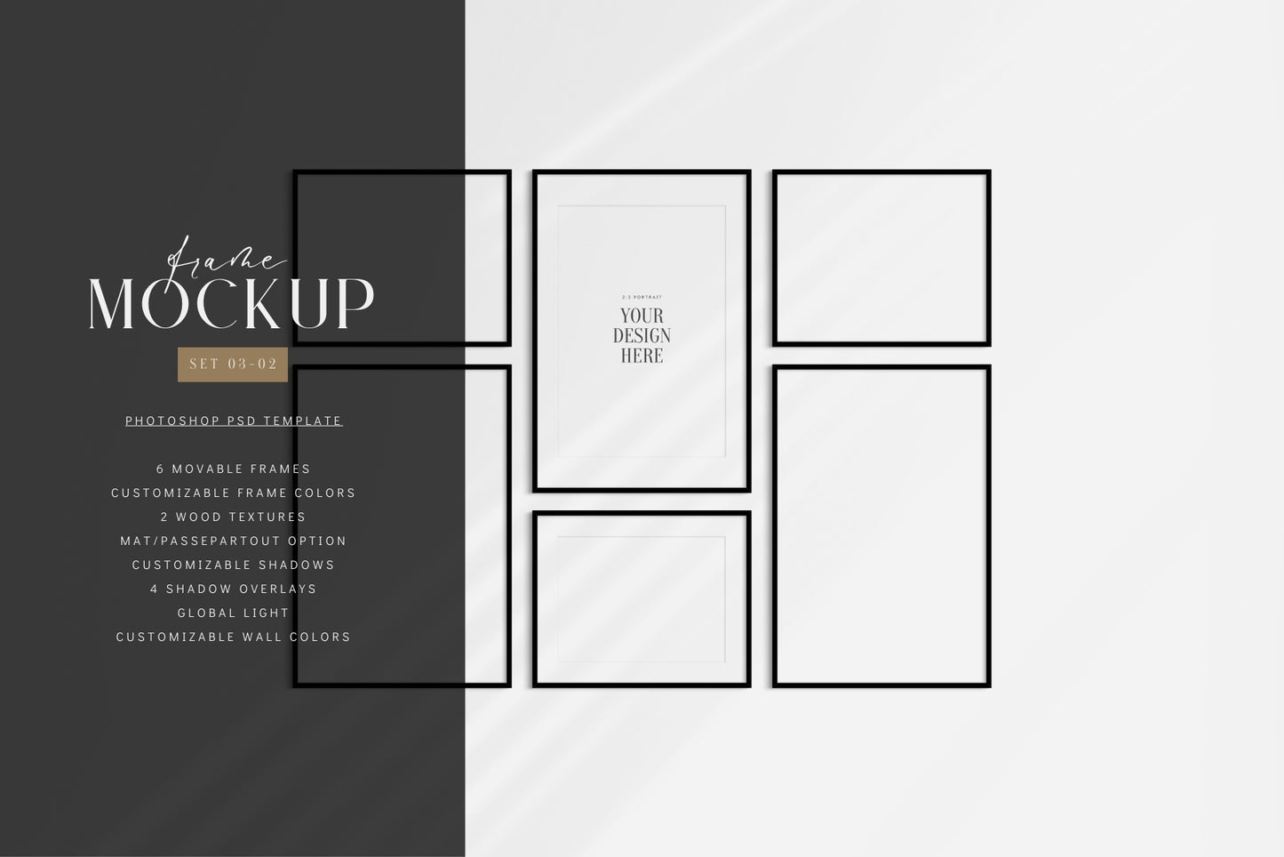 Gallery Wall Mockup | Frame Mockup Set of 6 Frames | Wall Art Mockup | PSD Template