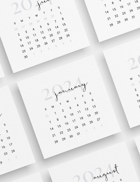 2024 Calendar | 3x3 | 2x2 | Printable Journaling & Planner Cards | Printable Mini Calendar 2024 | Bujo Calendar 2024 | Minimal Aesthetic | Clean Design | Monday Start + Sunday Start | PDF + JPEG | 02