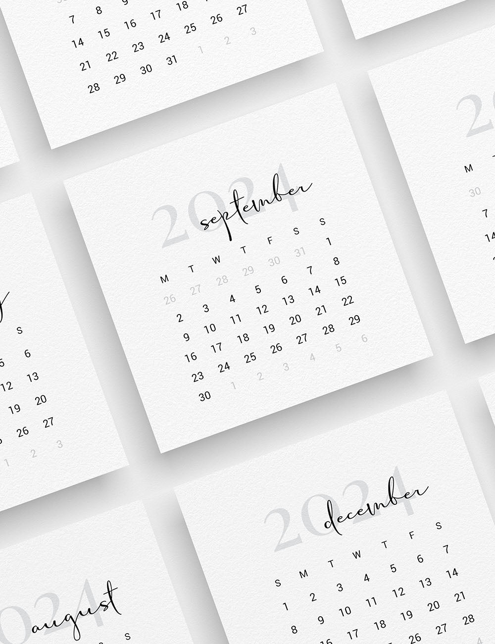 2024 Calendar | 3x3 | 2x2 | Printable Journaling & Planner Cards | Printable Mini Calendar 2024 | Bujo Calendar 2024 | Minimal Aesthetic | Clean Design | Monday Start + Sunday Start | PDF + JPEG | 02