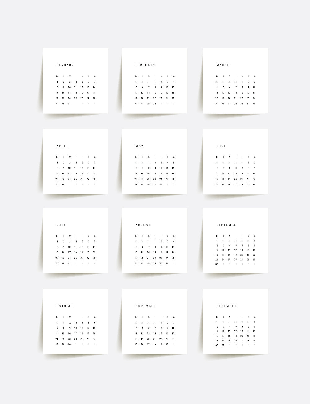 2024 Calendar | 3x3 | 2x2 | Printable Journaling & Planner Cards | Printable Mini Calendar 2024 | Bujo Calendar 2024 | Minimal Aesthetic | Clean Design | Monday Start + Sunday Start | PDF + JPEG | 03