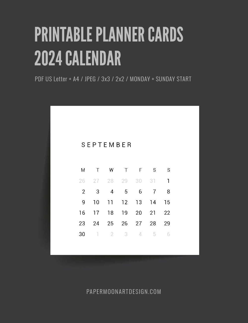 2024 Calendar | 3x3 | 2x2 | Printable Journaling & Planner Cards | Printable Mini Calendar 2024 | Bujo Calendar 2024 | Minimal Aesthetic | Clean Design | Monday Start + Sunday Start | PDF + JPEG | 03