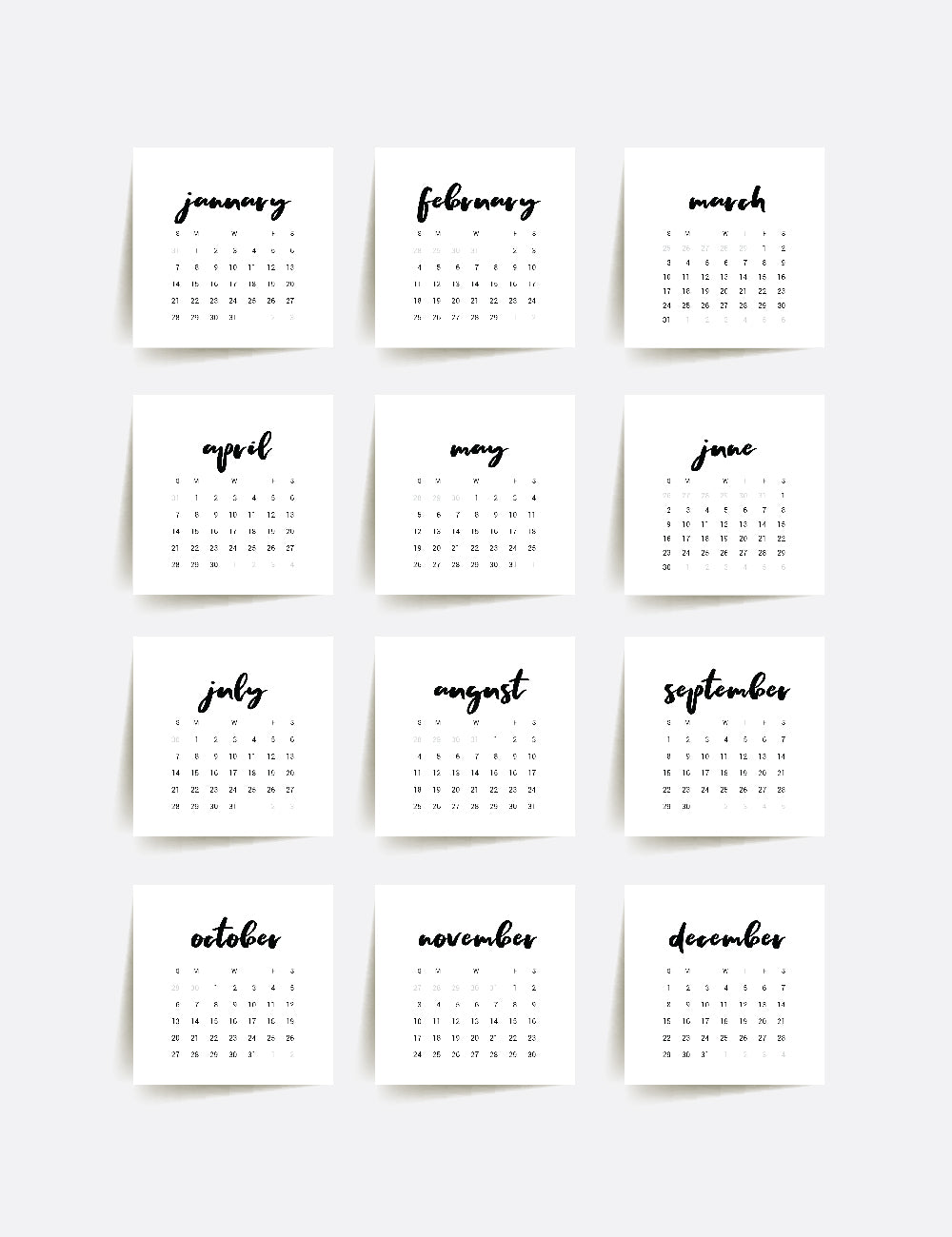 2024 Calendar | 3x3 | 2x2 | Printable Journaling & Planner Cards | Printable Mini Calendar 2024 | Bujo Calendar 2024 | Minimal Aesthetic | Clean Design | Monday Start + Sunday Start | PDF + JPEG | 04