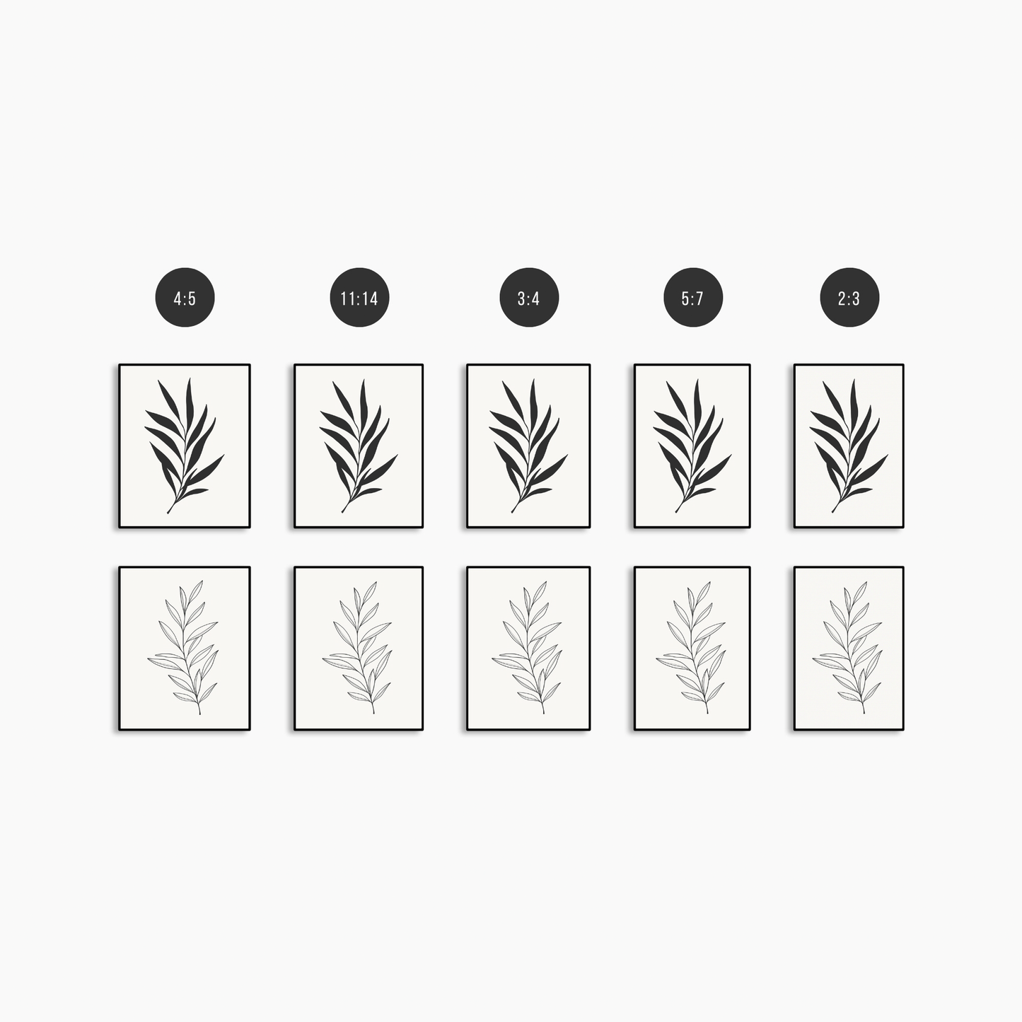 BOTANICAL WALL ART. NEUTRAL LEAF ART SET OF 2 PRINTS. Printable Wall Art Illustration.