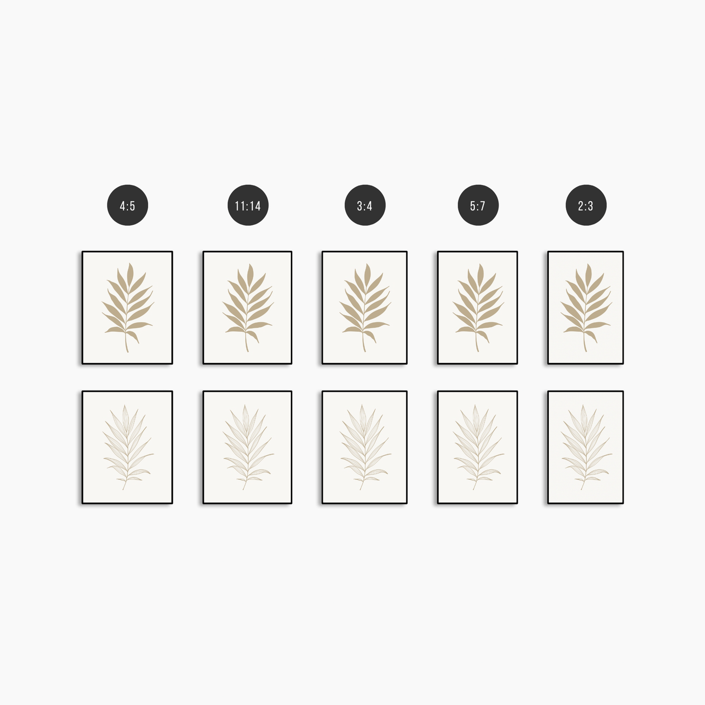 BOTANICAL WALL ART. NEUTRAL TROPICAL LEAF ART SET OF 2 PRINTS. Printable Wall Art Illustration.