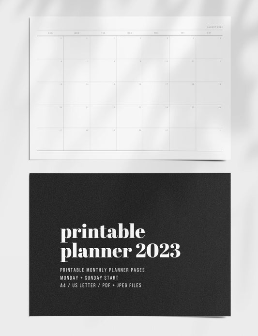 2023 Printable Monthly Planner | Landscape | Horizontal | A4 | US Letter | PDF + JPEG