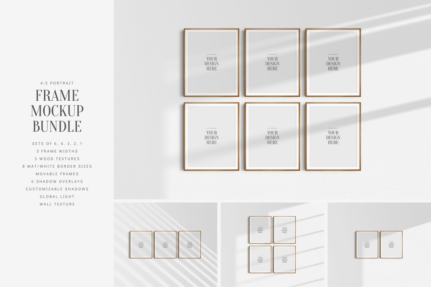 Frame Mockup BUNDLE 4:5 Portrait | Gallery Wall Mockups | Frame Mockup Sets | PSD