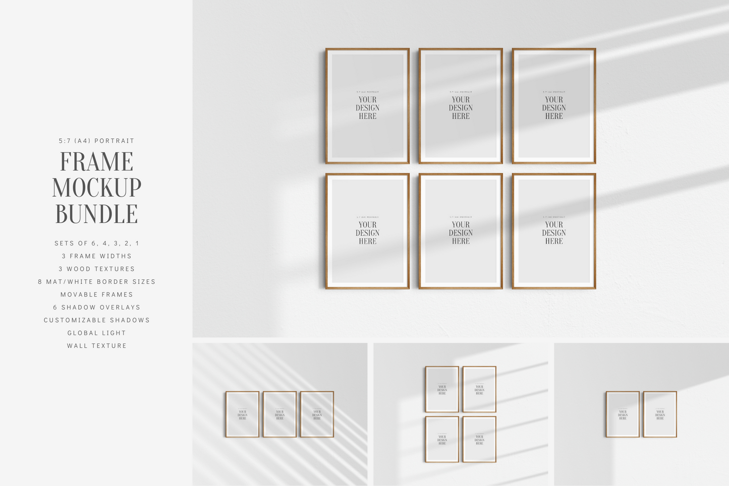 Frame Mockup BUNDLE 5:7 (A4) Portrait | Gallery Wall Mockups | Frame Mockup Sets | PSD