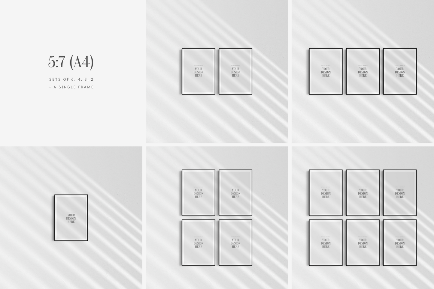 Frame Mockup BUNDLE 5:7 (A4) Portrait | Gallery Wall Mockups | Frame Mockup Sets | PSD
