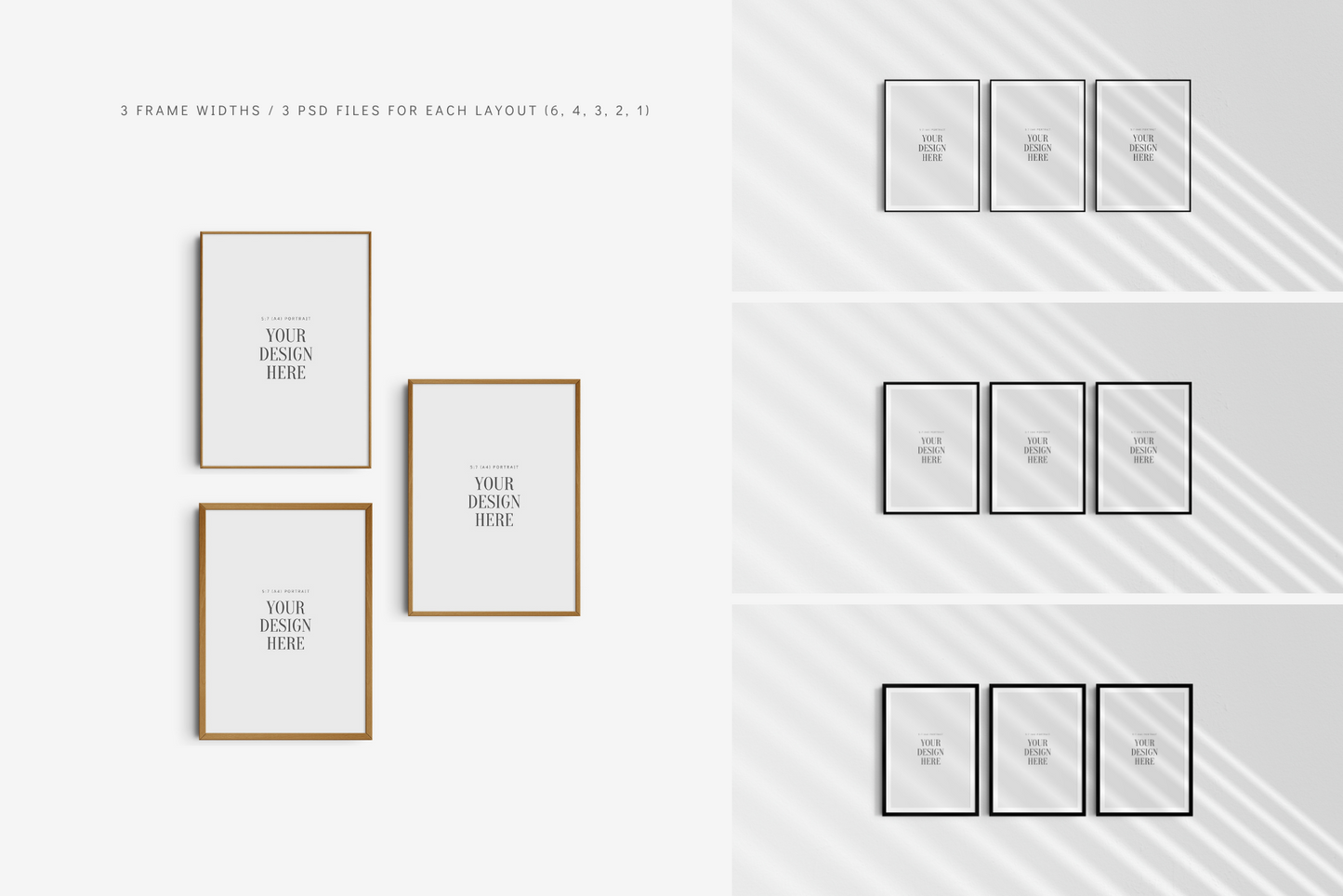 Frame Mockup BUNDLE 5:7 (A4) Portrait | Gallery Wall Mockups | Frame Mockup Sets | PSD
