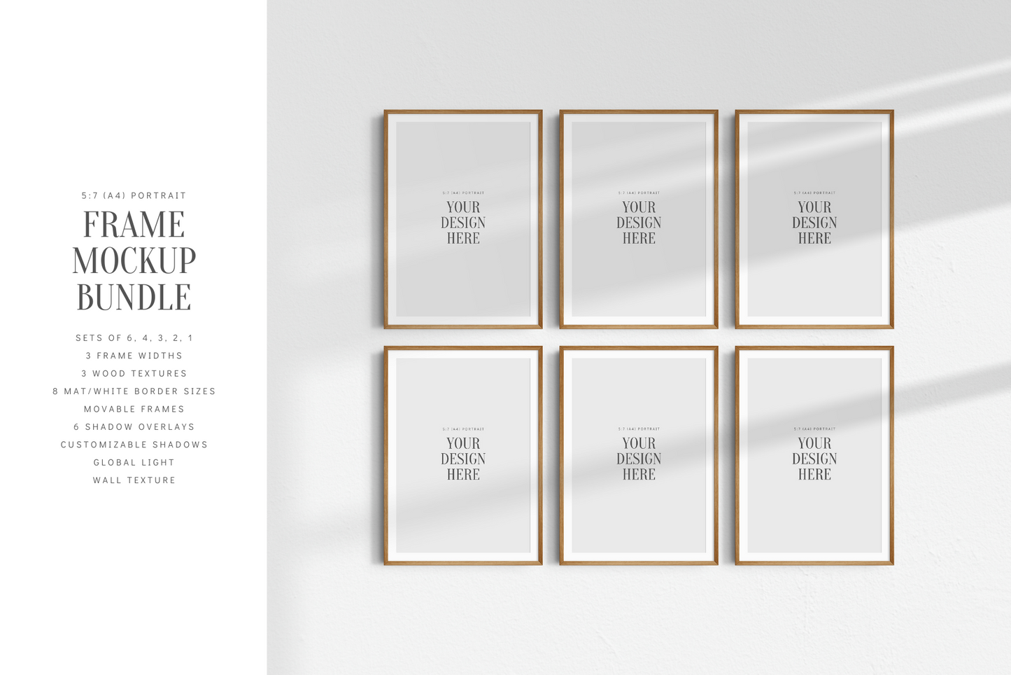 Frame Mockup BUNDLE 5:7 (A4) Portrait | Gallery Wall Mockups | Frame Mockup Sets | PSD