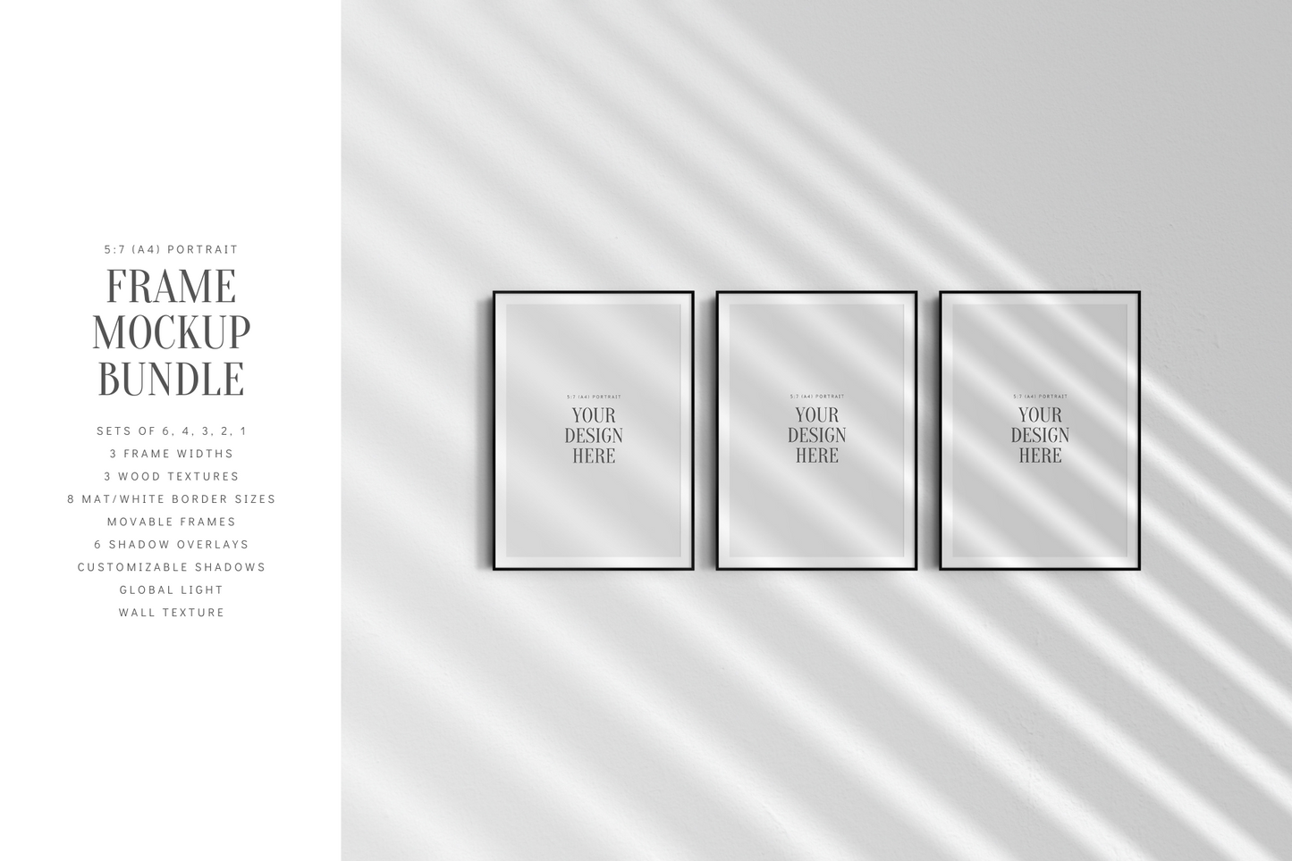 Frame Mockup BUNDLE 5:7 (A4) Portrait | Gallery Wall Mockups | Frame Mockup Sets | PSD