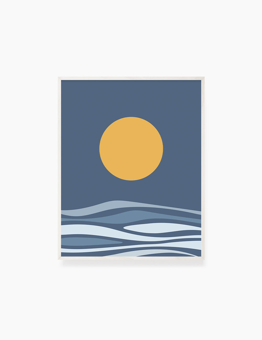 FULL MOON OVER THE BLUE OCEAN LANDSCAPE. BOHO ART. Minimalist. Abstract. Printable Wall Art Illustration. - PAPER MOON Art & Design