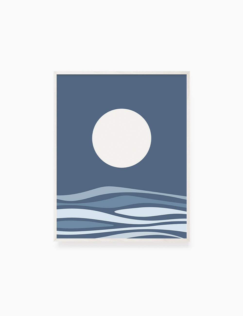 FULL MOON OVER THE BLUE OCEAN LANDSCAPE. BOHO ART. Printable Wall Art Illustration. - PAPER MOON Art & Design