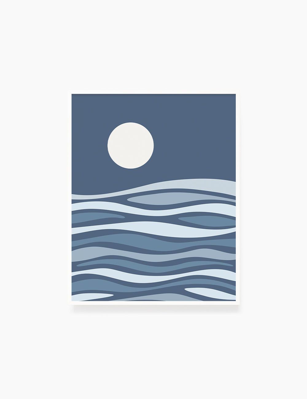 FULL MOON OVER THE BLUE OCEAN WAVES. BOHO ART. Minimalist. Abstract. Printable Wall Art Illustration. - PAPER MOON Art & Design