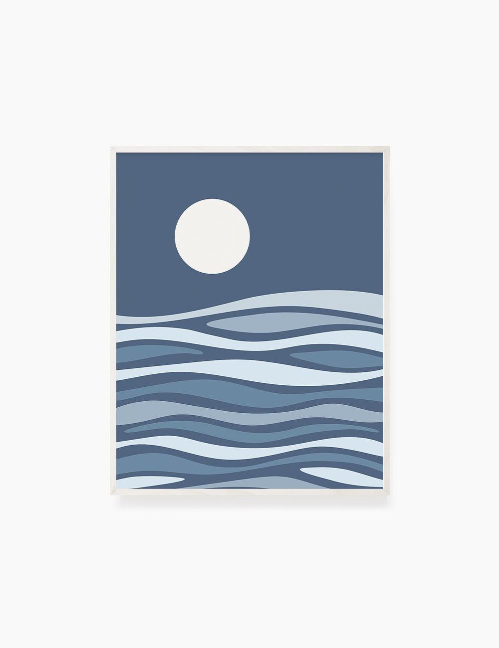 FULL MOON OVER THE BLUE OCEAN WAVES. BOHO ART. Minimalist. Abstract. Printable Wall Art Illustration. - PAPER MOON Art & Design