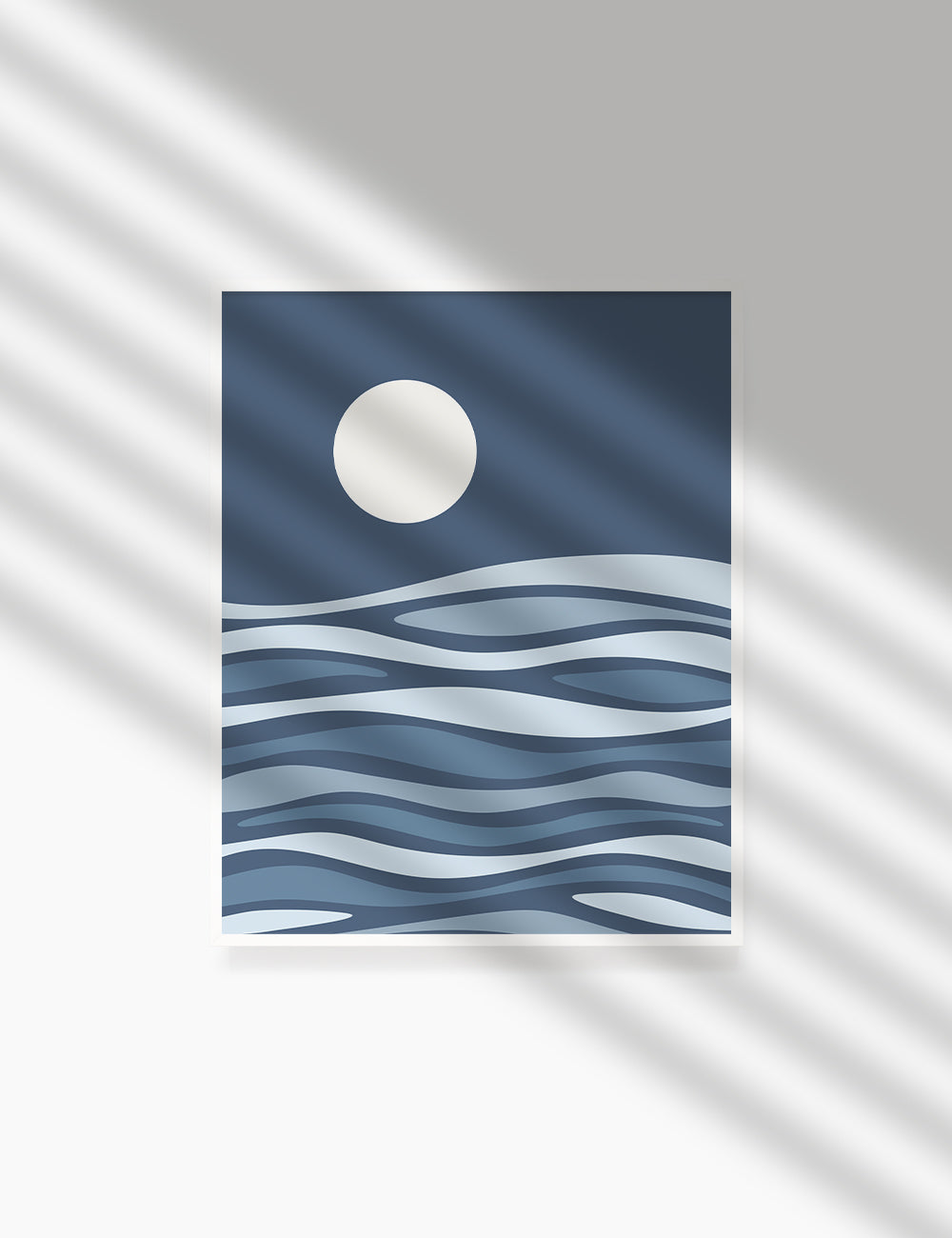 FULL MOON OVER THE BLUE OCEAN WAVES. BOHO ART. Minimalist. Abstract. Printable Wall Art Illustration. - PAPER MOON Art & Design