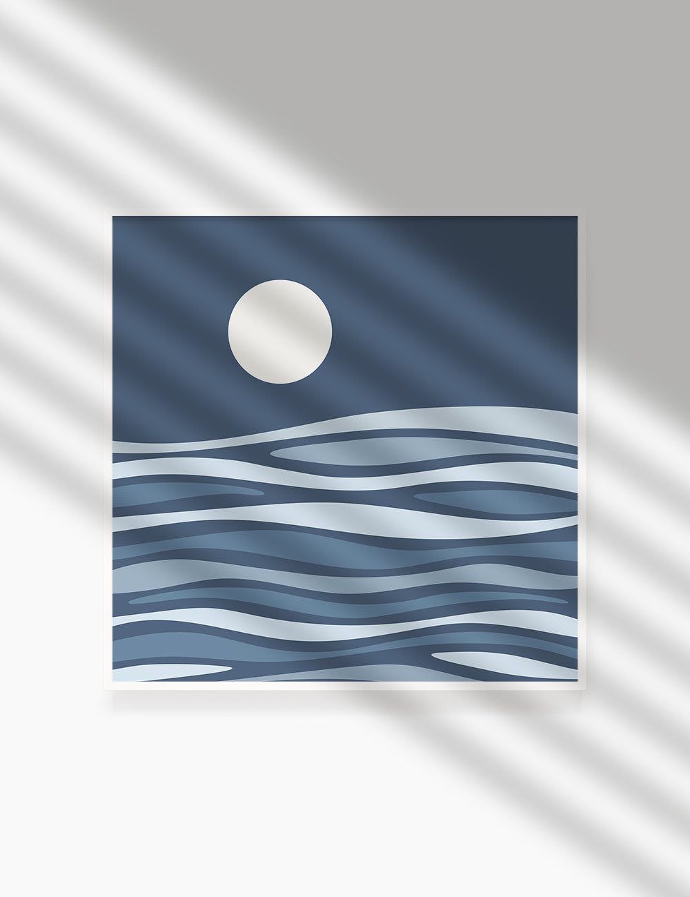FULL MOON OVER THE BLUE OCEAN WAVES. BOHO ART. Minimalist. Abstract. Printable Wall Art Illustration. - PAPER MOON Art & Design